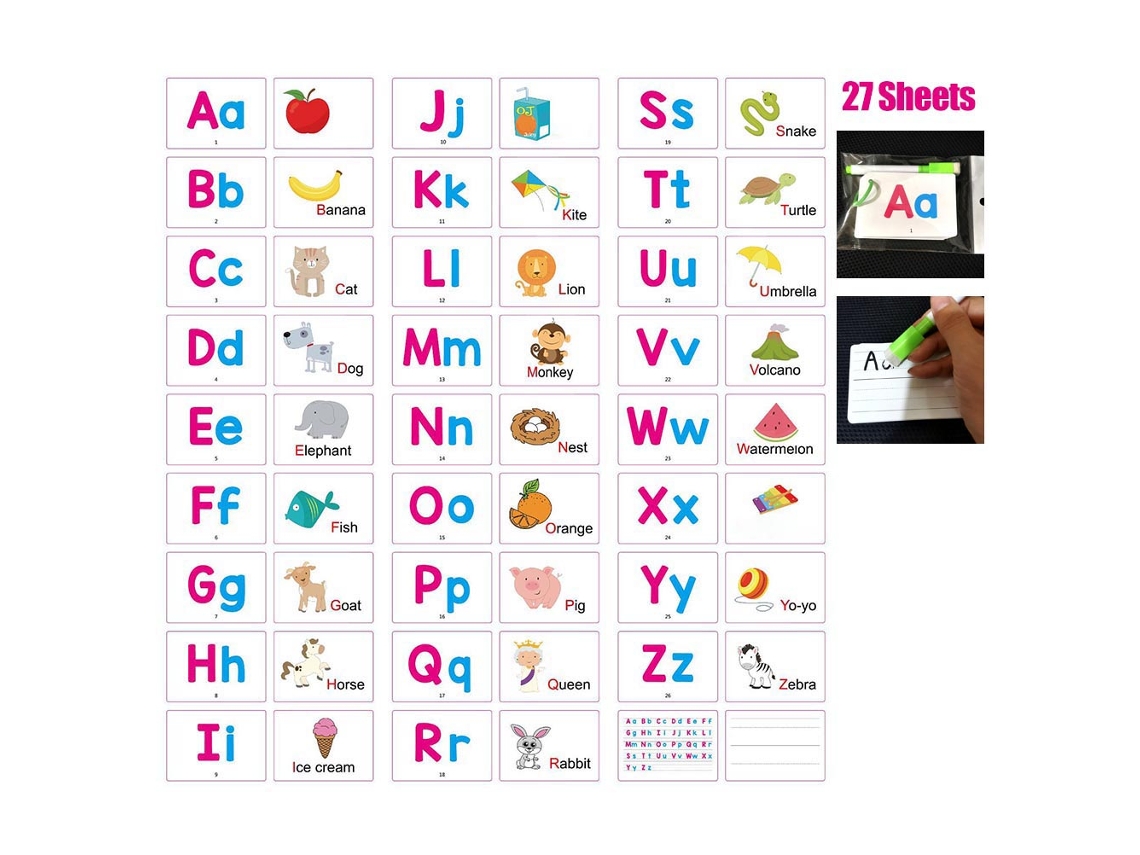 Tarjetas Educativas De Aprendizaje Para Bebés Com Letras Abc, Animais E Frutas, Brinquedos Cognitivos Com Caneta Apagável