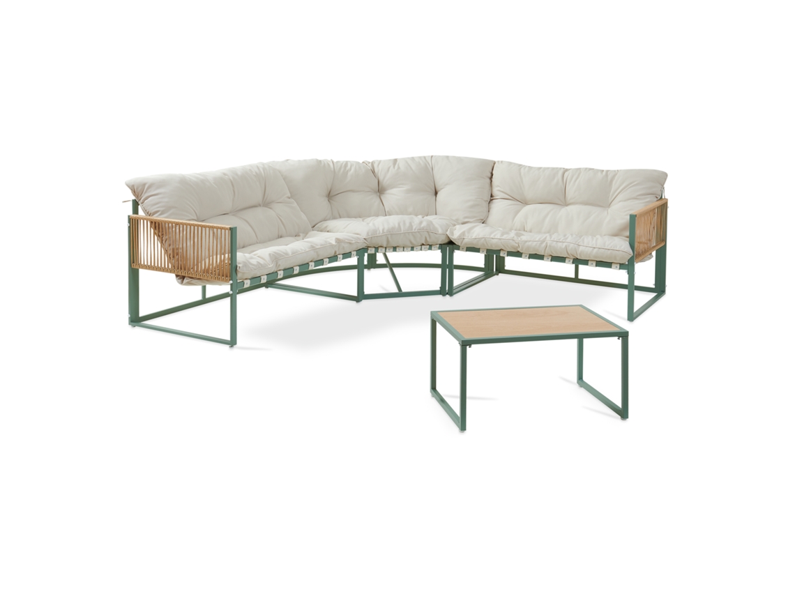 Conjunto De Mobiliário De Jardim Karg Mesa + Sofá Verde / Rotim casa.pro