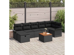 Vidaxl Conjunto De Sofá De Jardim Com Almofada 8 Pcs Preto Vime Pe