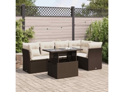 Vidaxl 6 Pcs Conjunto De Sofás Jardim C/ Almofadões Vime Pe Castanho