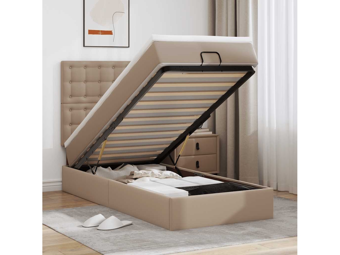 Vidaxl Cama Otomana Com Colchão 100x200 Cm Couro Artificial Cappucino