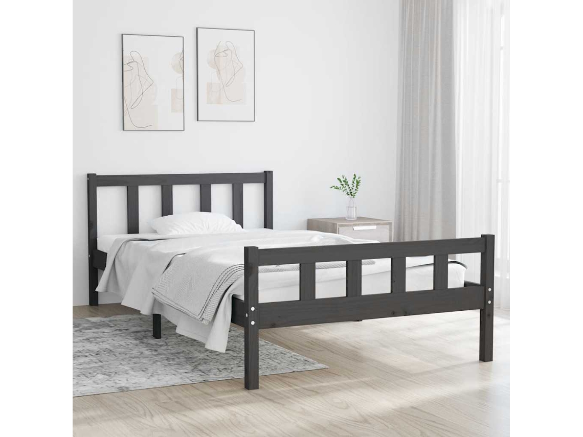 Vidaxl Estrutura De Cama 100x200 Cm Madeira Maciça Cinzento