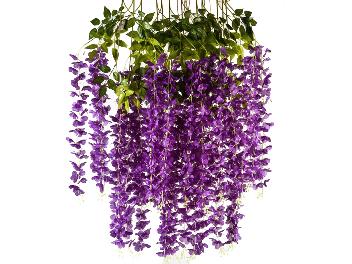 Arranjo de Flores Artificiais de Glicínia para Pendurar, Decoração de Casa, Casamento e Festa AQUAFORGE (12 Unidades, Roxas)