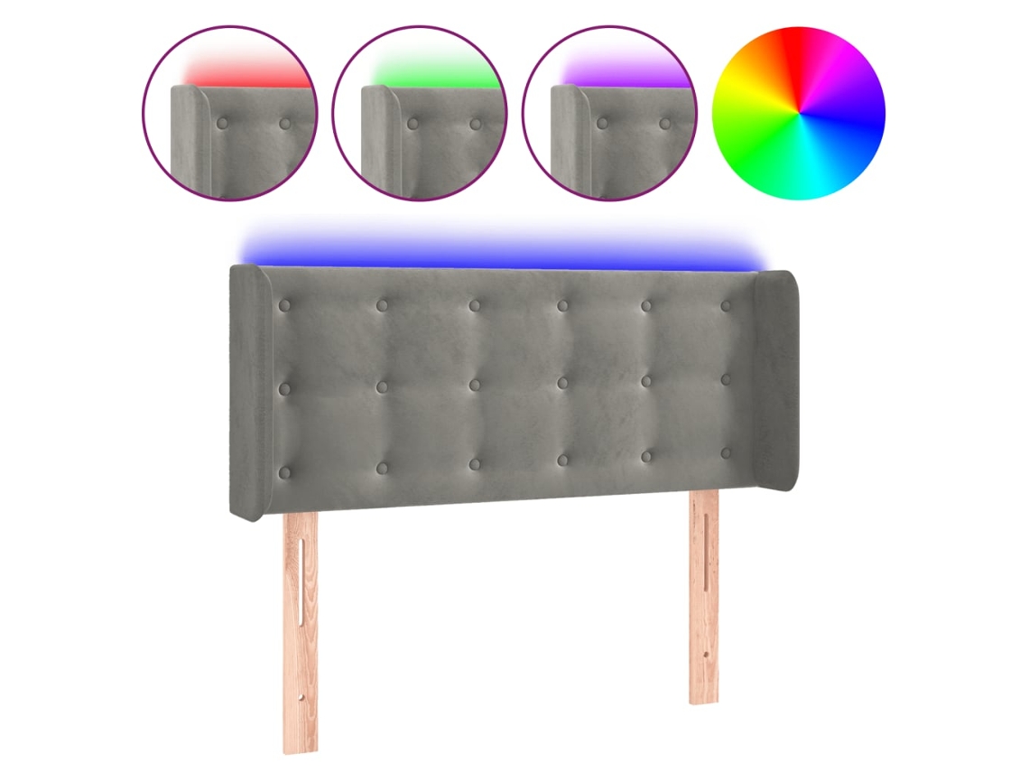 Led Headboard, Led Headboards Vidaxl Cinzeto Veludo (103 X 16 X 78/88 Cm)