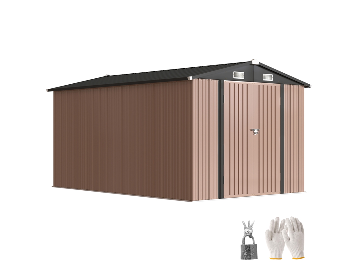 Casinha CHEZMOI metálica de 364 X 238 cm com 4 aberturas de ventilação e portas duplas com fechadura (Marrom)
