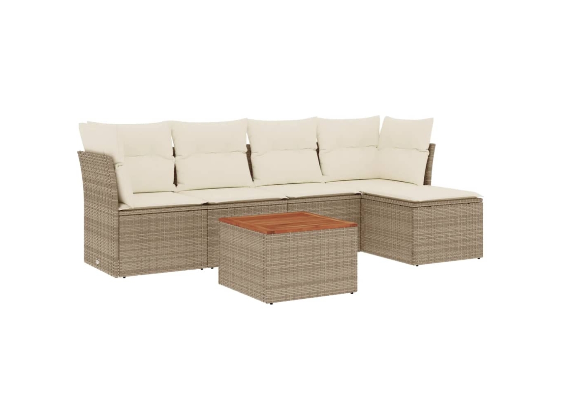 Vidaxl 6 Pcs Conjunto De Sofás P/ Jardim Com Almofadões Vime Pe Bege