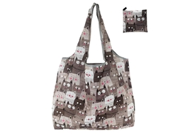 Conjunto de 4 Sacolas de Compras Dobráveis, Ideais para Compras no Supermercado e Feiras Livres GOKOCO (gatinho Cinza)