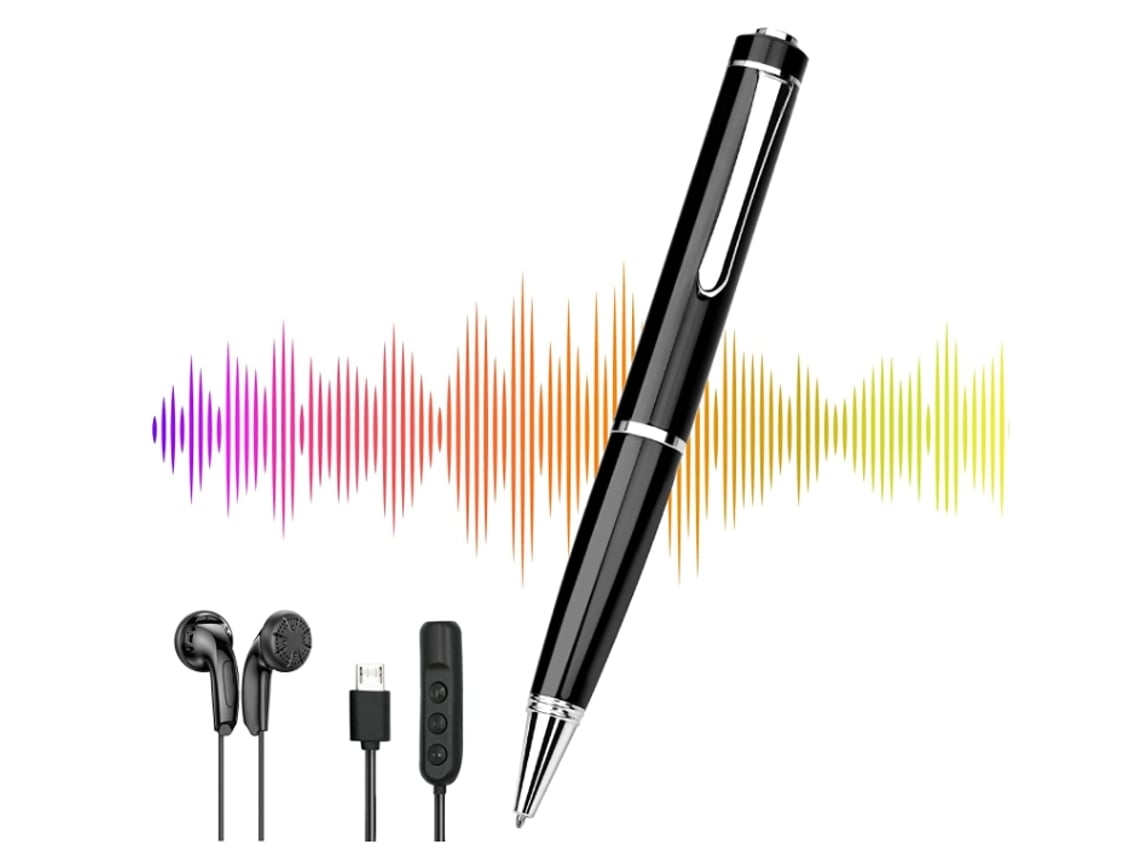 Caneta Gravadora de Voz Digital 64G com Gravação Ativada Por Voz Gravador de Áudio Hd Preto NISSGU
