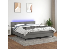 Vidaxl Cama Box Spring C/ Colchão E Led 160x200 Cm Tecido Cinza-escuro