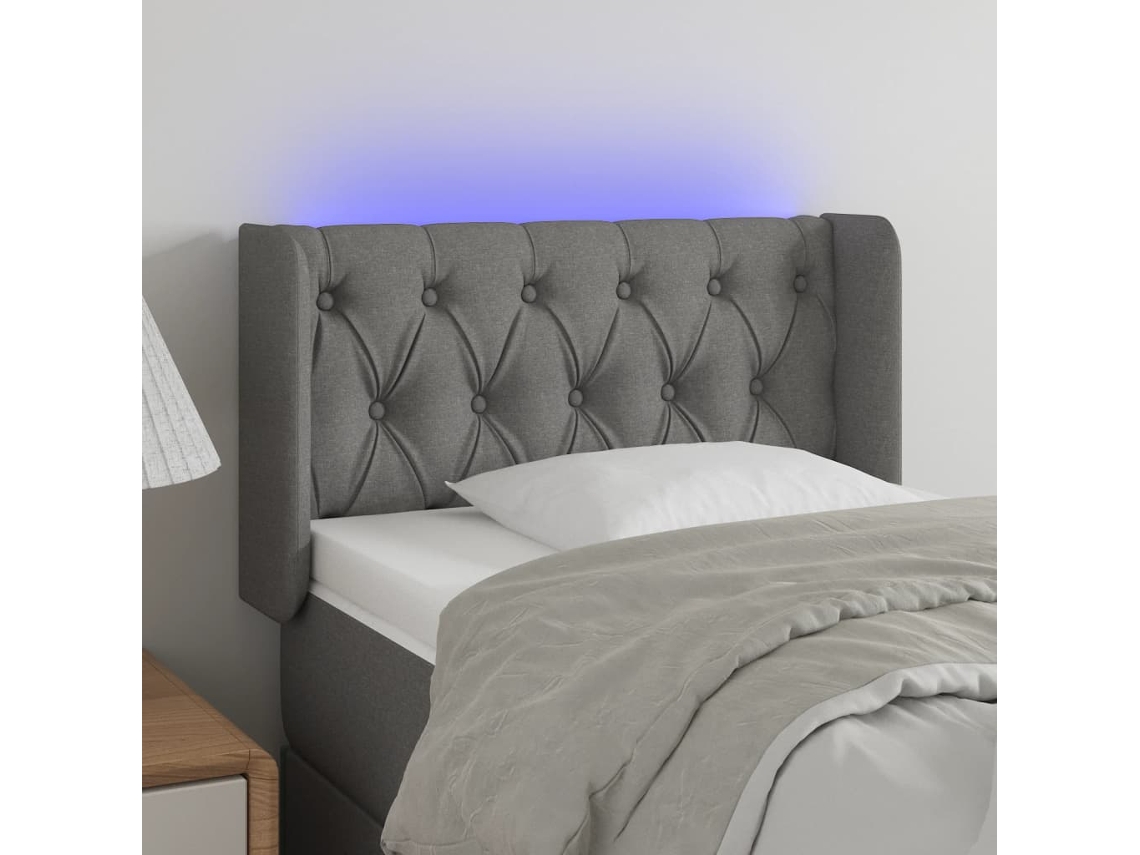 Vidaxl Cabeceira Cama C/ Luzes Led Tecido 83x16x78/88cm Cinza-escuro