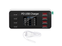 Aetheria carregador Usb de Mesa 8 Portas Pd 30w com Tela Digital 100 240v Plug Us