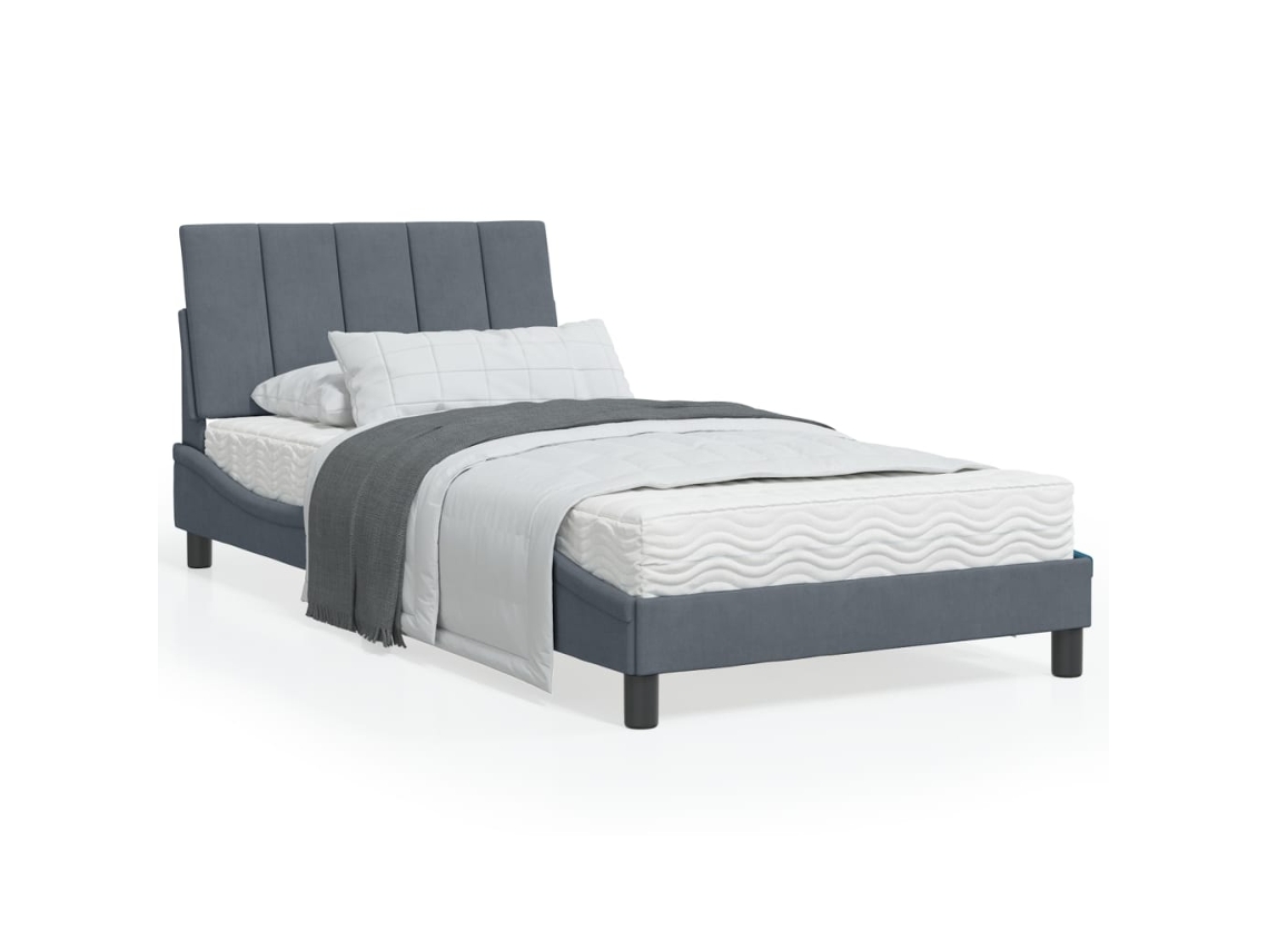 Cama Com Colchão 100x200 Cm Veludo Cinzento-escuro