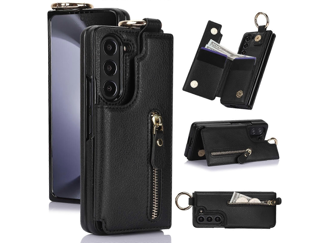 Capa De Couro Com Textura De Lichia, Anel, Zíper E Fivela Dupla Para Samsung Galaxy Z Fold7