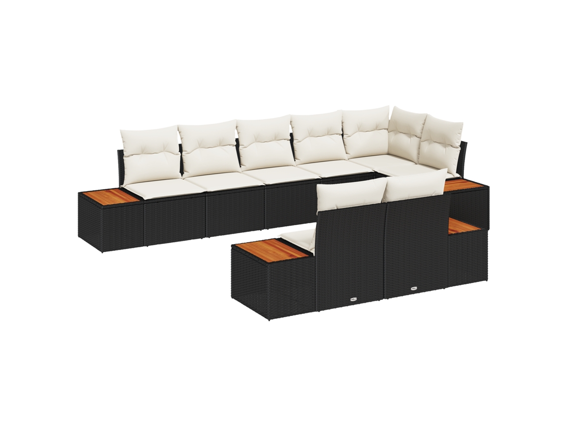 Conjunto 8 Sofá Exterior Vidaxl Preto Vime Pe (319 X 154 X 69 Cm)