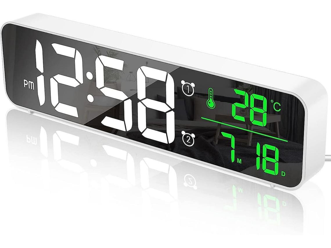 Despertador Digital, Despertador Matinal, Relógio De Parede Led, Espelho Digital De Tela Grande, Com Data E Temperatura, Relógio Usb,branco Yizhood