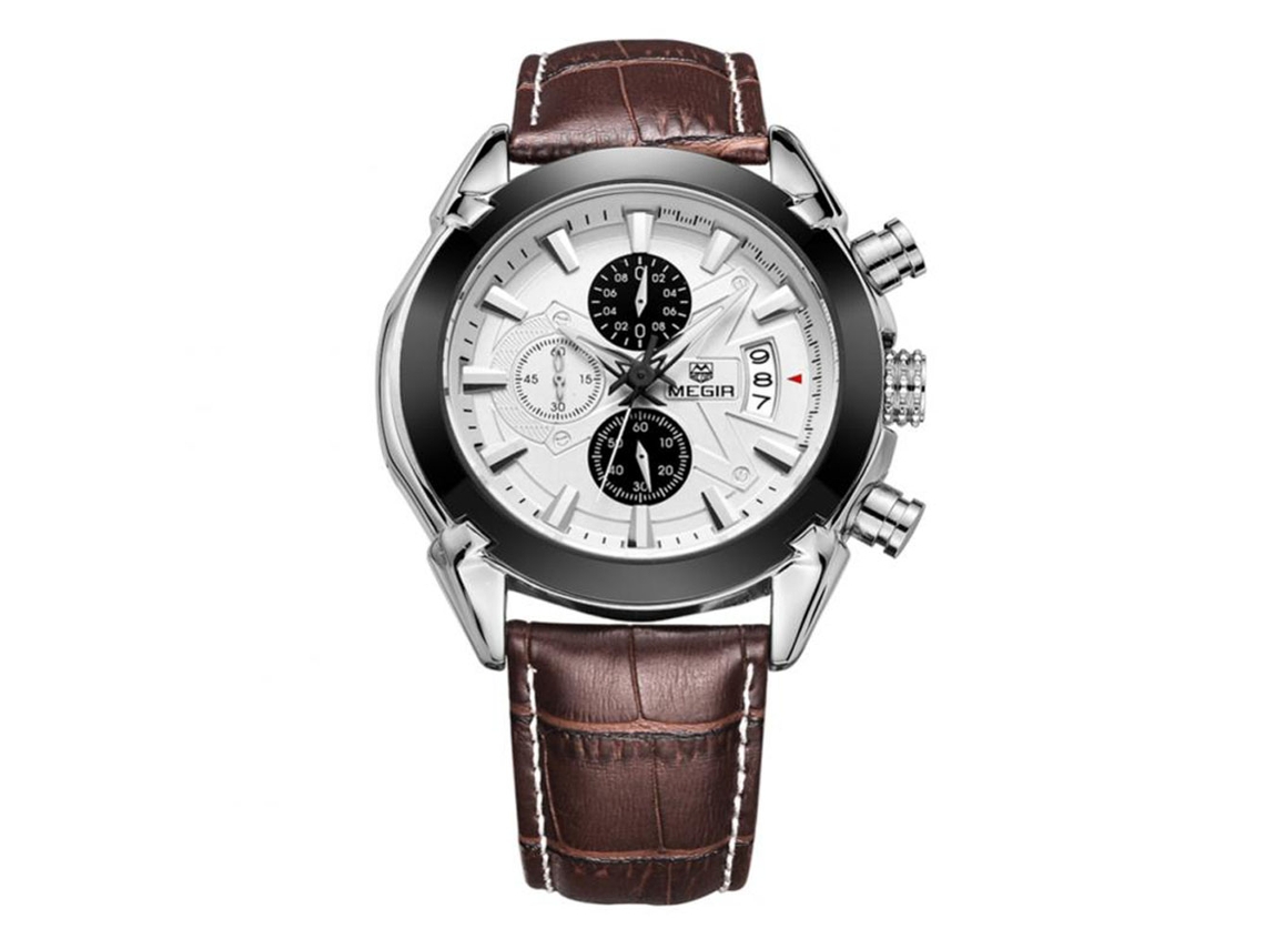 Reloj De Pulsera Para Hombre Megir De Aleación Analógico De Cuarzo Con Dial Redondo (marrón Blanco)