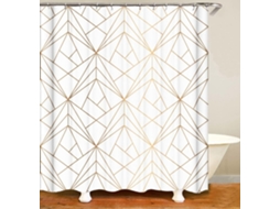 Cortina De Chuveiro Design Dourada Com Linhas Amarelas E Triângulos Para Banheiro