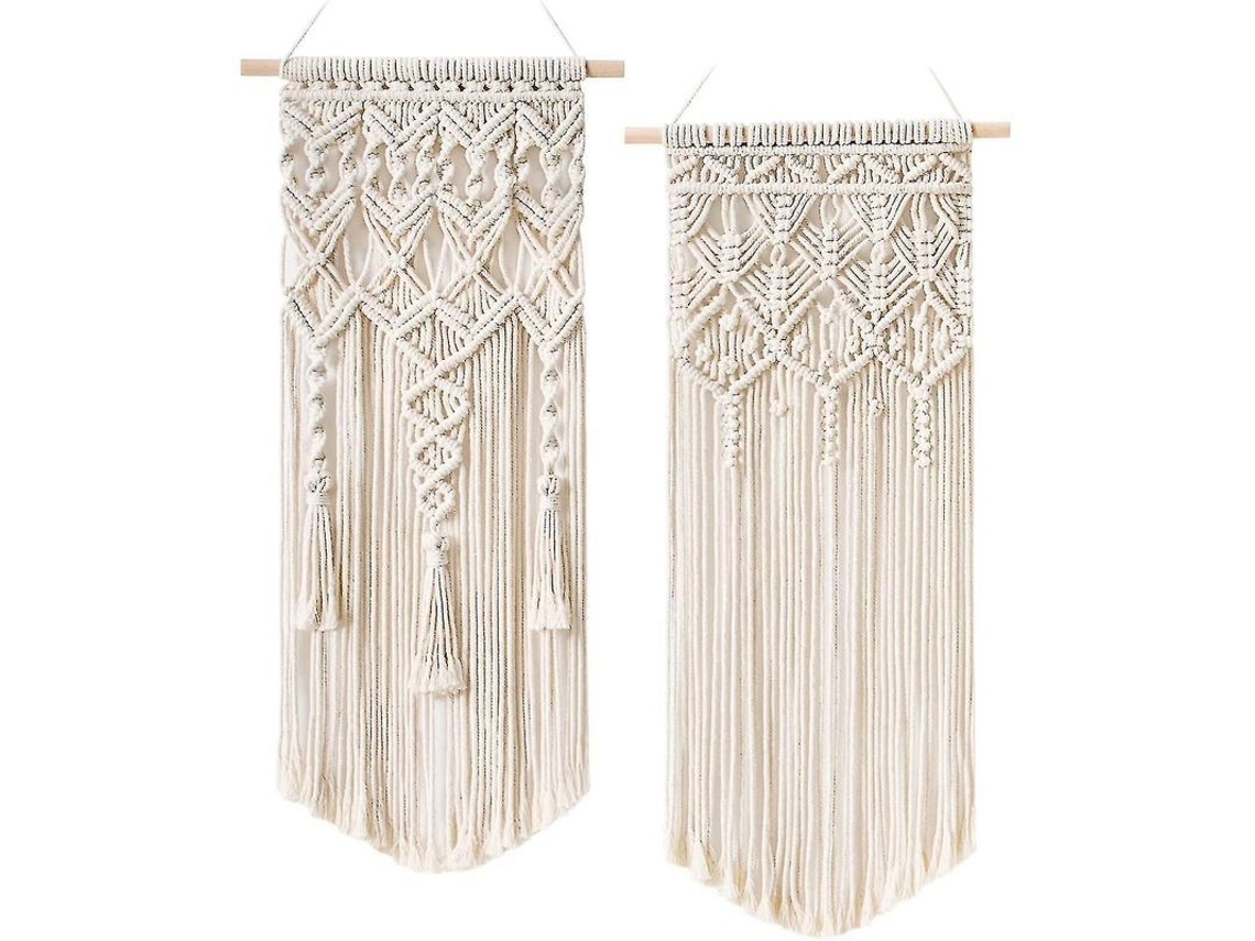 2 Piezas Mural Macramé Tejido A Mano Estilo Boho Decoración Hogar 28" L X 13" W