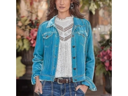 Jaqueta Cargo Feminina De Inverno Quente Com Gola Lapela E Manga Longa - Cor Solida, Estilo Casual E Militar Azul Brilhante