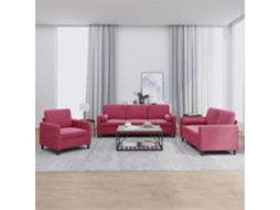 Vidaxl 3 Pcs Conjunto De Sofás Com Almofadas Veludo Vermelho-tinto