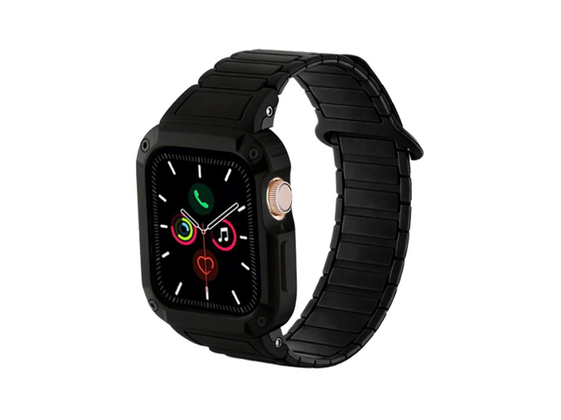 Bracelete Para Apple Watch 46/49/45/44mm - Silicone Com Fecho Magnético Invertido E Capa Tpu Integrada Preto