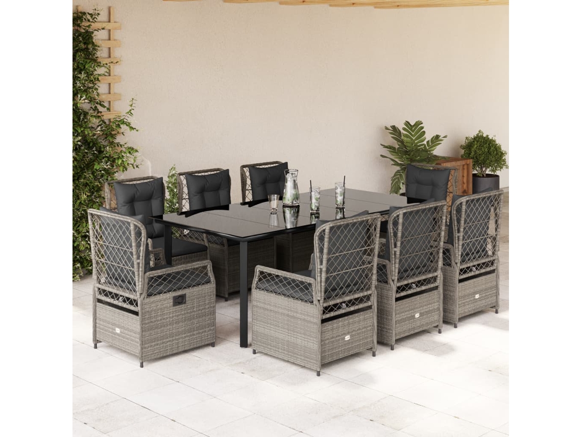 Vidaxl 9 Pcs Conjunto de Jantar P/ Jardim C/ Almofadões Cinzento Claro