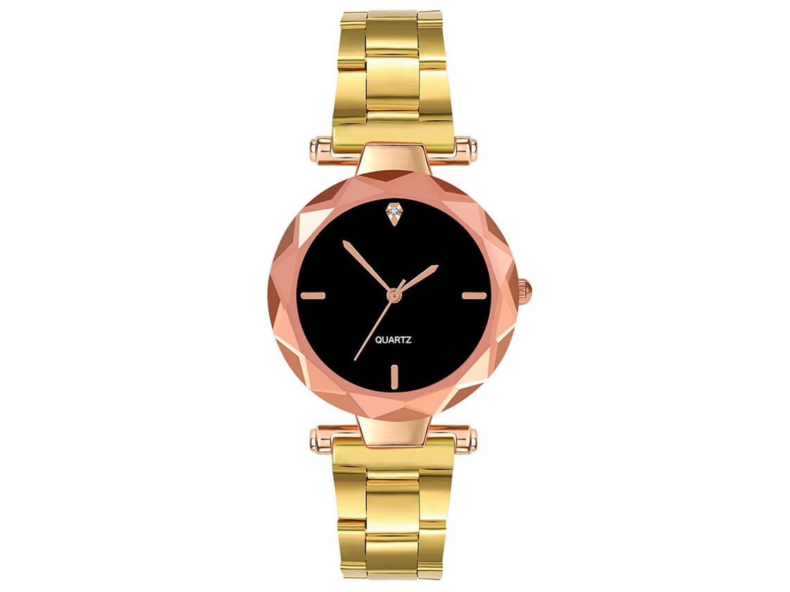 Relógio de Pulso Analógico de Quartzo com Pulseira de Aço Inox Alliage Estilo Fashion Dourado