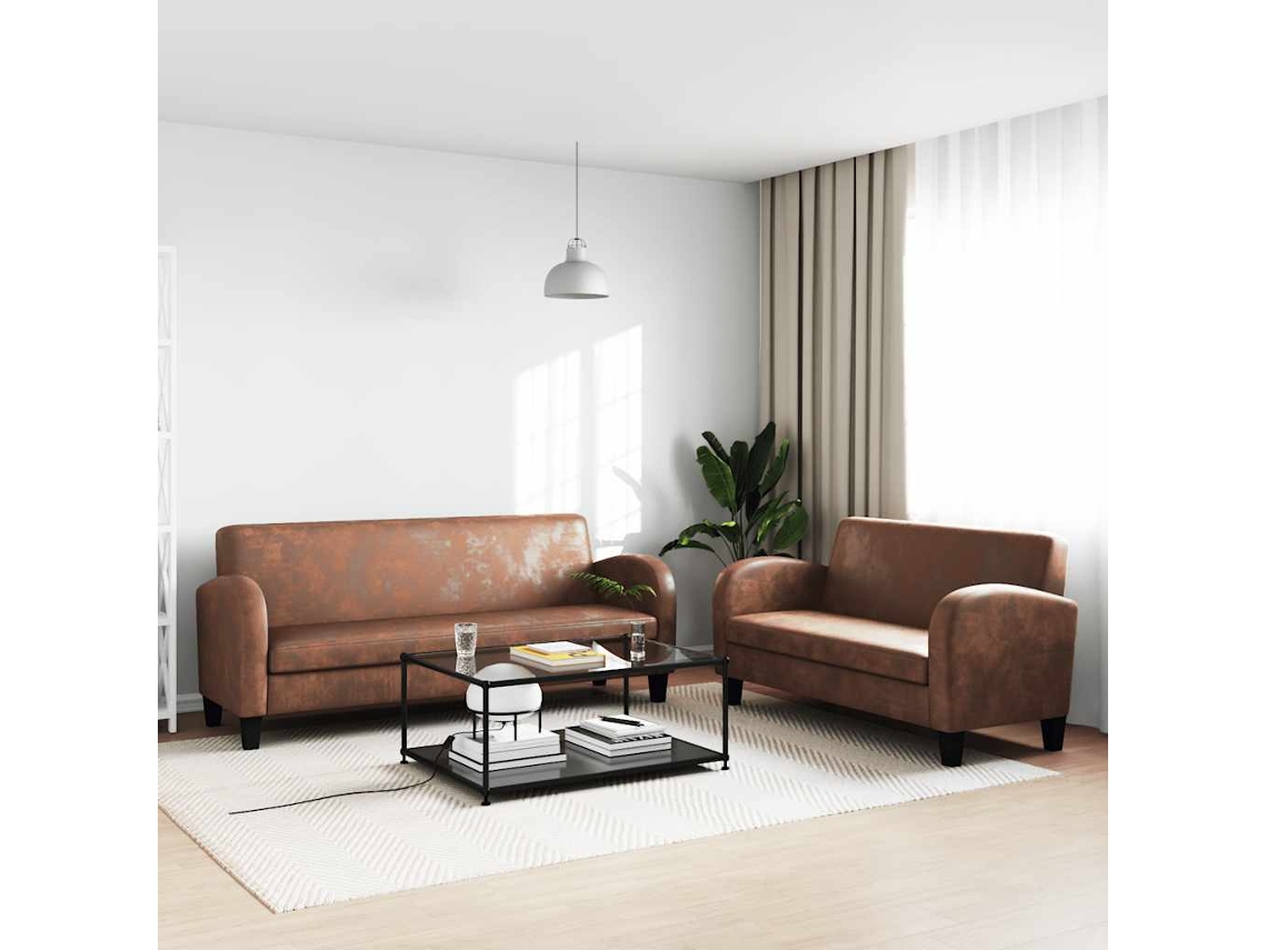 Vidaxl Conjunto De Sofás 2 Pcs Camurça Artificial Castanho