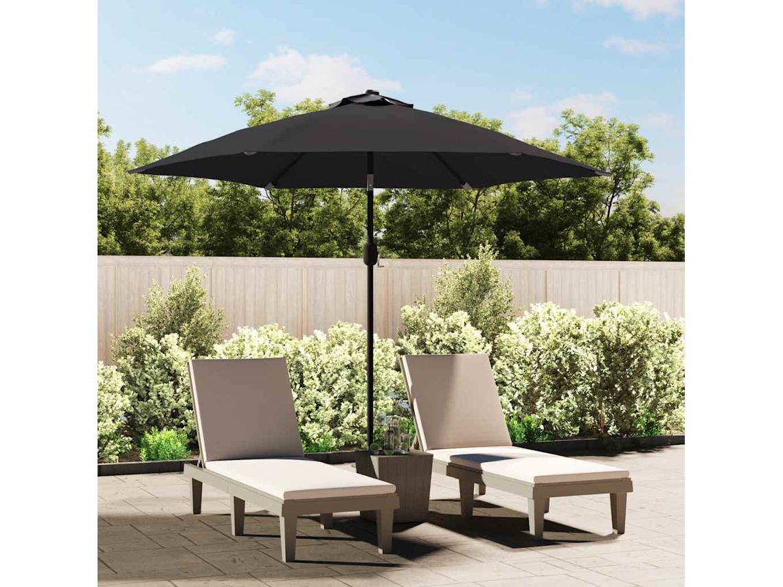 Vidaxl Guarda-sol Exterior C/ Luzes Led E Poste Aço 300 Cm Preto