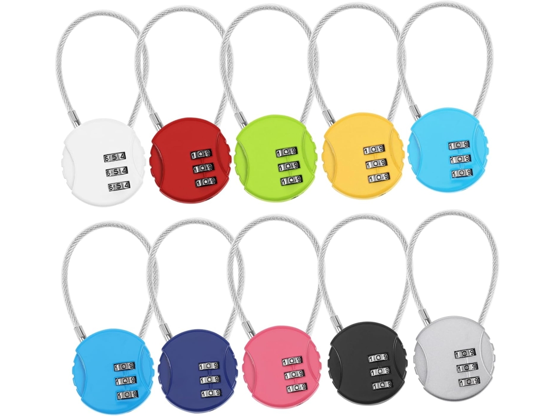 Conjunto De 10 Cadeados Pequenos Para Bagagem Com Cabo Aço 13,5 Cm –