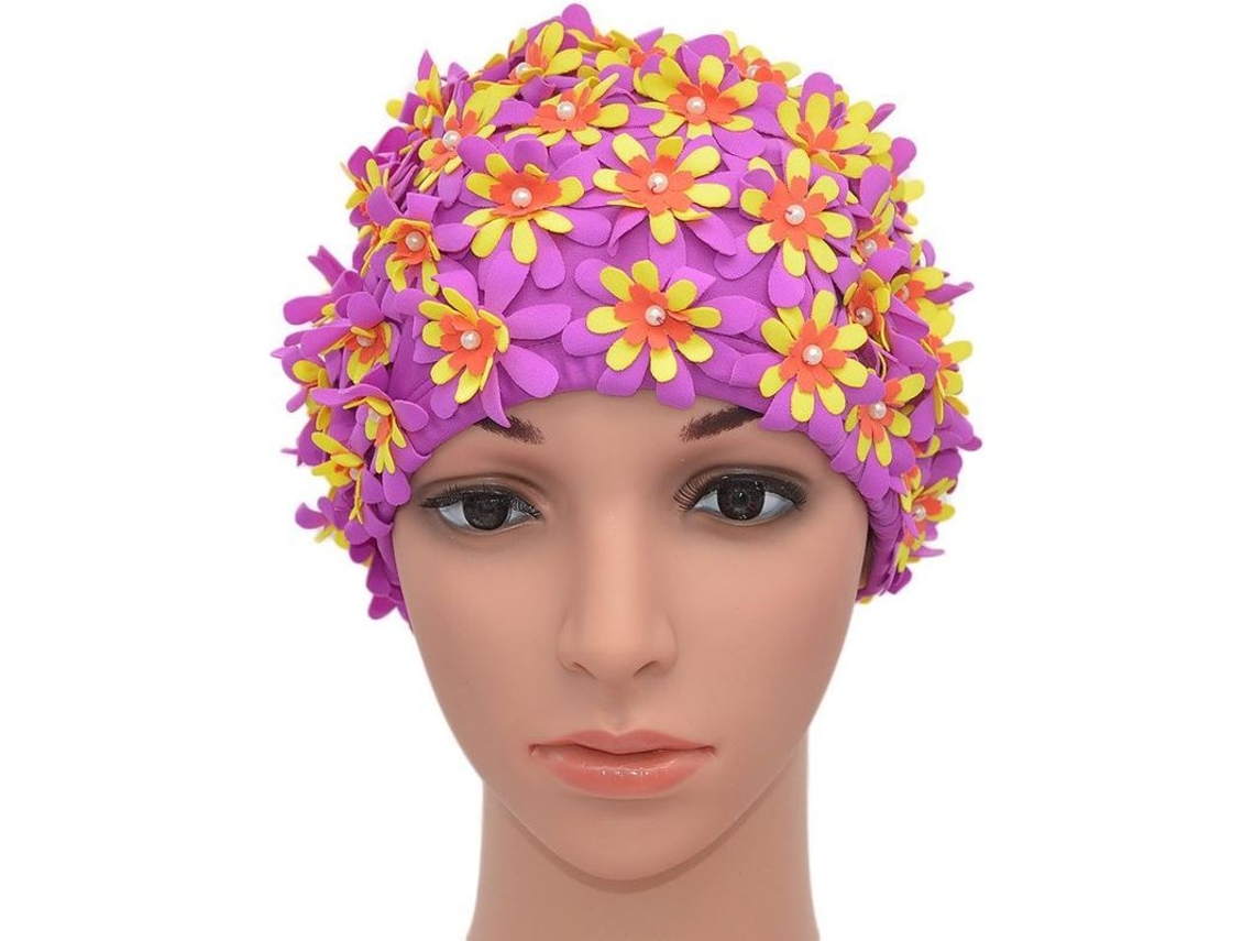 Gorro de Natação Estilo Retrô com Pétalos Florais para Mulher, Leve e Confortável | S/MARCA