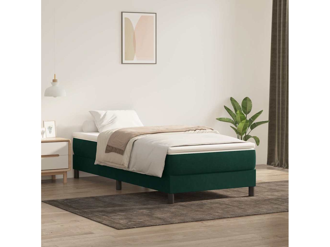 Vidaxl Cama Com Molas Sem Colchão 100x220 Cm Veludo Verde-escuro