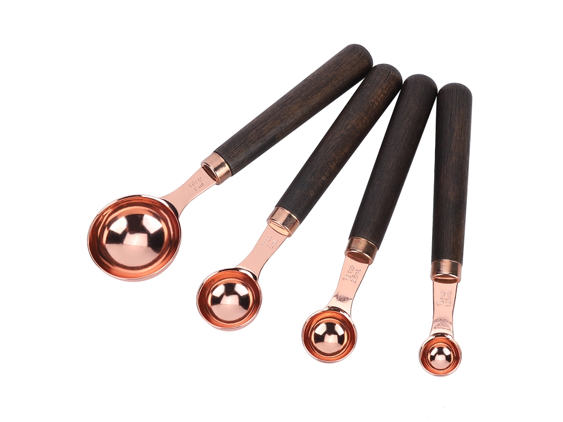 conjunto de 4 colheres de medida aço inoxidável dourado rosa com cabo de carvalho ferramentas de cozinha S/MARCA
