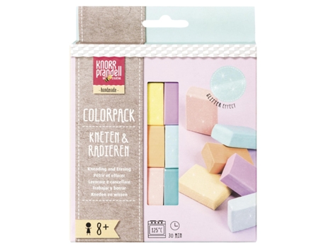 Conjunto 6 Massa Modelar e Borracha Pastel Glitter 20 Gr