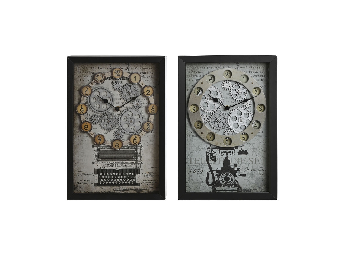Relógio de Parede HOME ESPRIT Amarelo Branco Preto Cinzento Metal Cristal Vintage 27,5 X 6,5 X 40,5 Cm 2 Unidades