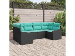 Vidaxl Conjunto de Sofás com Almofada 6 Pcs Preto Vime Pe
