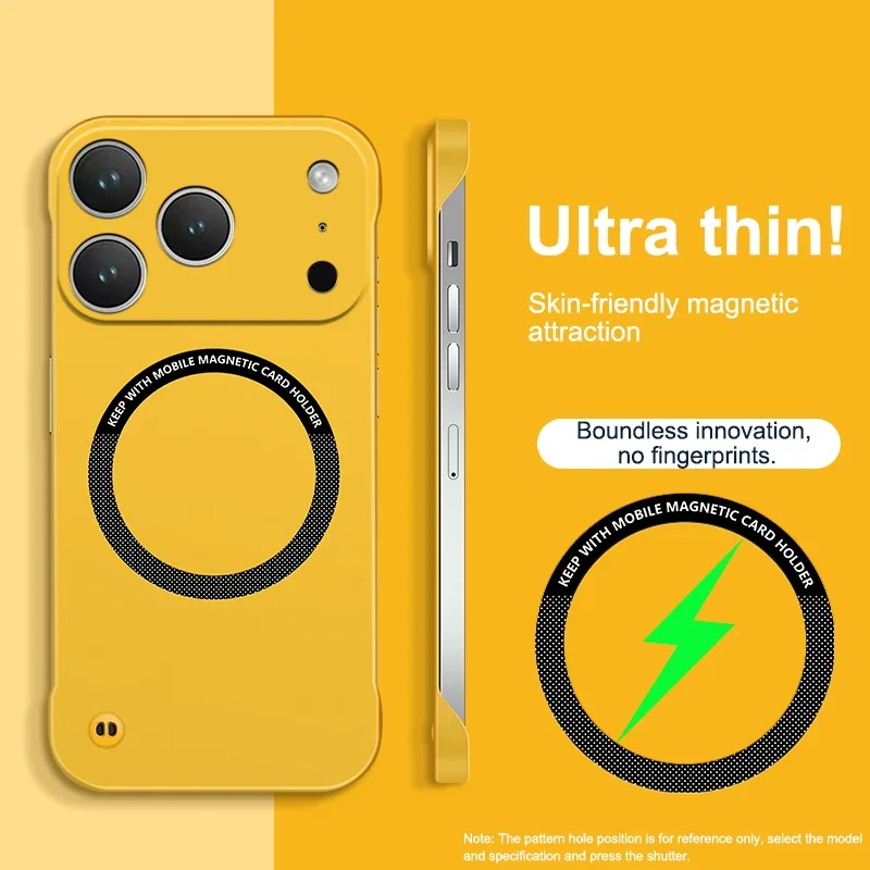 (amarelo, Iphone 16e) Capa Magnética Ultrafina Sem Bordas, Compatível Com Carregamento Sem Fio, Traseira Rígida