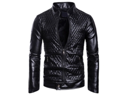 Fasst Chaqueta de Cuero Falso con Cuello Alto para Hombre Mystdiy