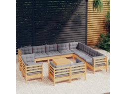 Vidaxl 13pcs Conjunto Lounge De Jardim + Almofadões Cinza Pinho Maciço