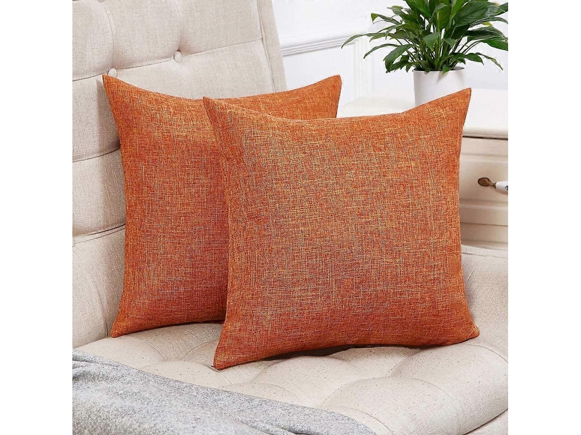 2 Capas De Travesseiro De Linho Rústico Preto Quadrado Decorativo 18x18 Polegadas Para Sofá Decoração Laranja