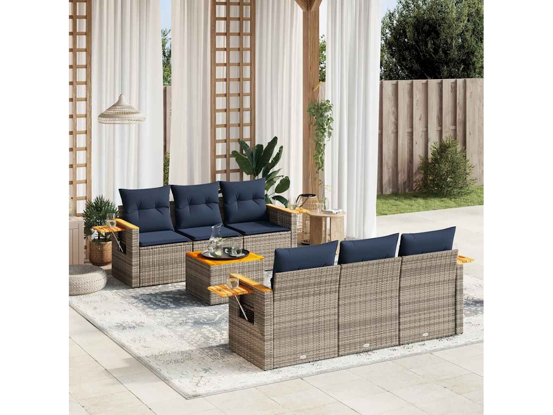 Vidaxl 7 Pcs Conjunto Sofás P/ Jardim C/ Almofadões Vime Pe Cinzento
