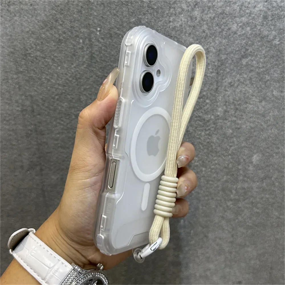 Capa Fosca Para Iphone 16 Pro Max (branco), Alça De Pulso Colorida, Resistente A Impactos.