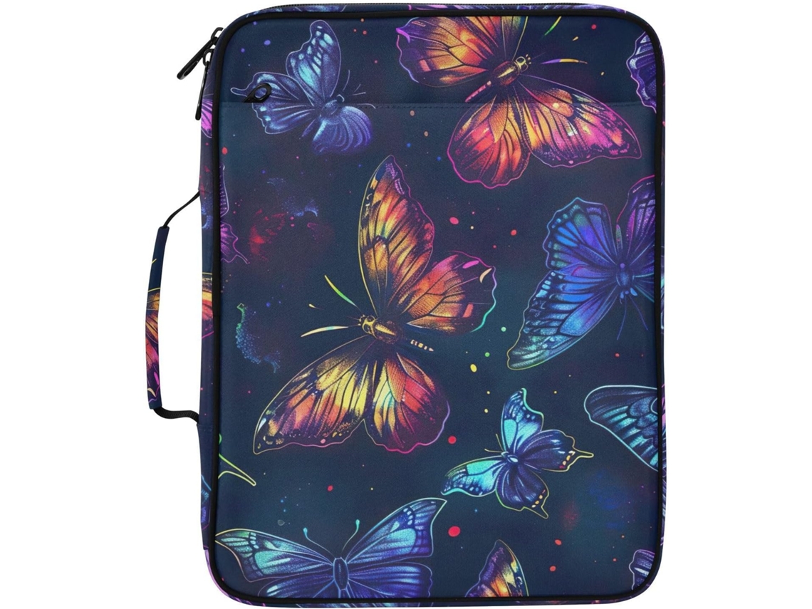 Pasta Expansível Com Estampa De Borboleta Neon Colorida, Com Compartimento Deslizante E Organizador Sanfonado De 7 Camadas