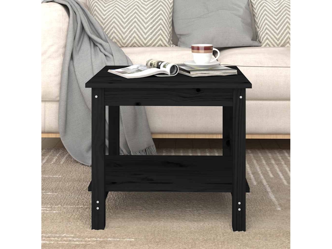 Vidaxl Mesa De Centro 50x50x45 Cm Madeira De Pinho Maciça Preto
