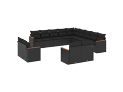 Conjunto de 13 Sofás de Jardim com Almofadões Vime Pe Preto MAISON EXCLUSIVE (N/A)