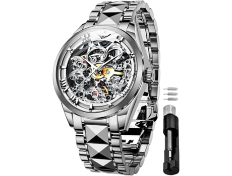 Relógio Mecânico Oco Masculino, Cristal De Safira, Pulseira De Aço De Tungstênio À Prova Dágua Saisiyiky (prata)