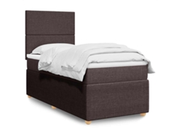 Vidaxl Cama Com Molas/colchão 90x200 Cm Tecido Castanho-escuro