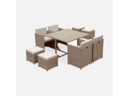 Conjunto De Jardim Com Mesa Em Tecido De Resina Com 8 Cadeirões, Bege E Bege