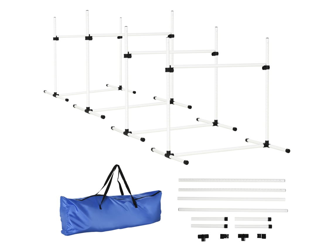 Kit de Agility para Cães 4obstáculos Altura Ajustável, Suporte no Chão, Bolsa de Transporte, Branco Ge