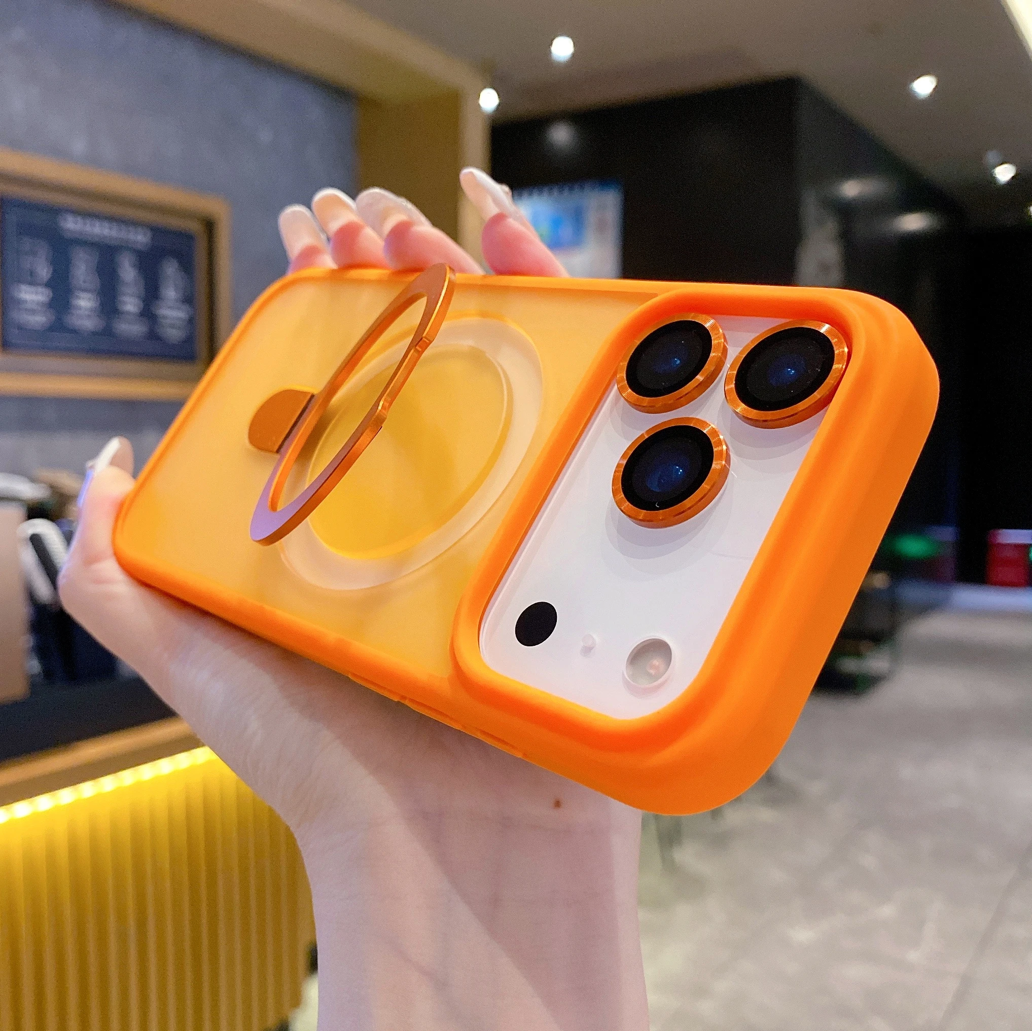 (orange 16pro) Capa Protetora Para Câmera Com Suporte Magnético Em Anel, Compatível Com Carregamento Sem Fio.